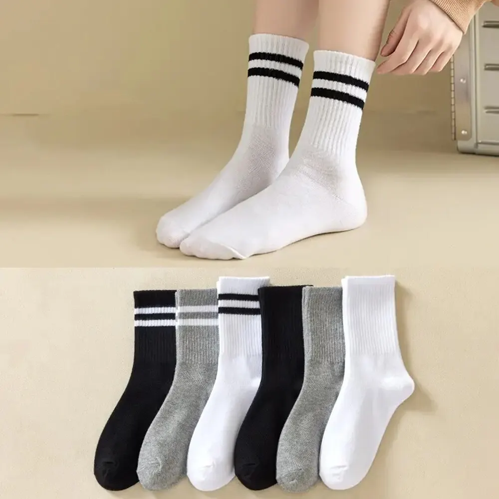 Meias esportivas de meia panturrilha feminina, respirável, confortável, outono, inverno, absorvente de suor, alta qualidade, casual, esportiva, 6 pares