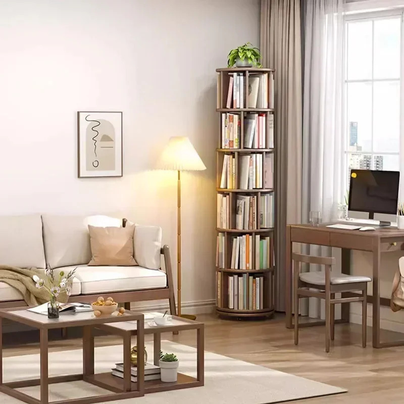 Vertical Vintage Rotating Bookcase Miniature Wood Miniature House Rotating Bookcase Storage Mueble De Cuarto Room Furnitures