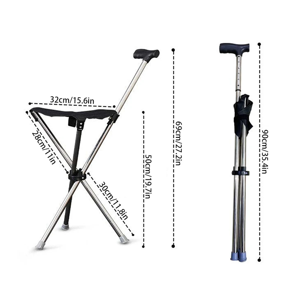 Outdoor collapsible cane chair elderly walking stool light mountaineering cane crutches stool