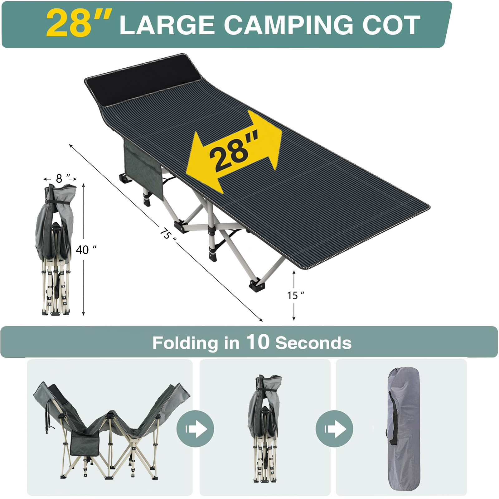Niceway Camping Cot Foldable Bed with Mattress Portable Outdoor Daybed Office Nap Beach Camp Hiking