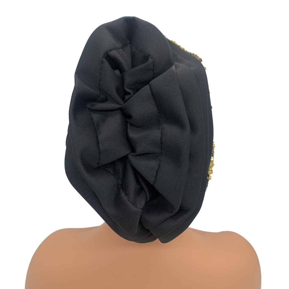 Gorro turbante plisado con cuentas bordadas de lujo para mujer, gorro africano para la cabeza, turbante musulmán, envolturas para la cabeza para mujer