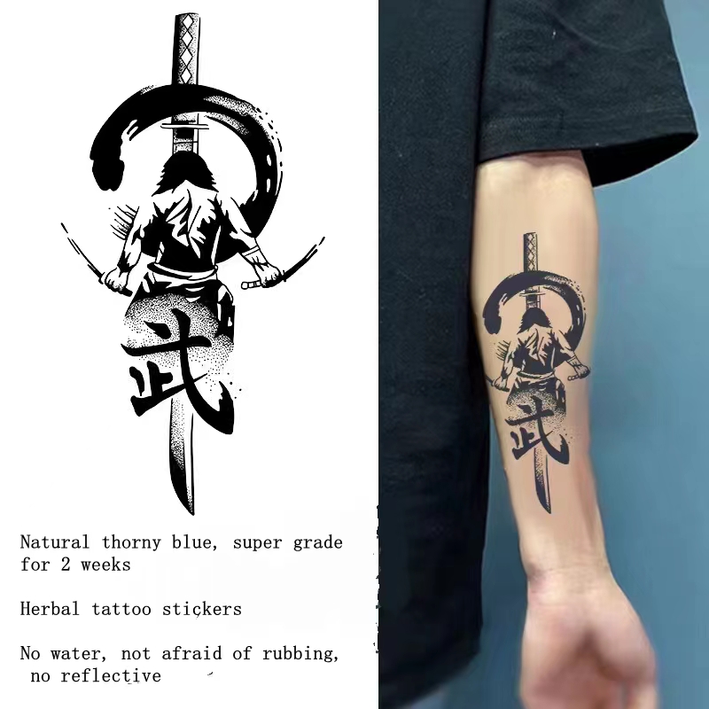 Katana espada jugo de hierbas tatuaje pegatinas hombres impermeable duradero tatuaje semipermanente imagen grande flor brazo arte tatuajes falsos