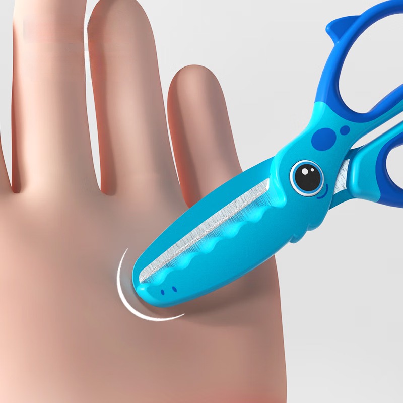 M & G-tijeras de 135mm para ahorrar trabajo, Protector de manos, tijeras de papel hechas a mano de dibujos animados para niños, dinosaurio pequeño, azul y rosa