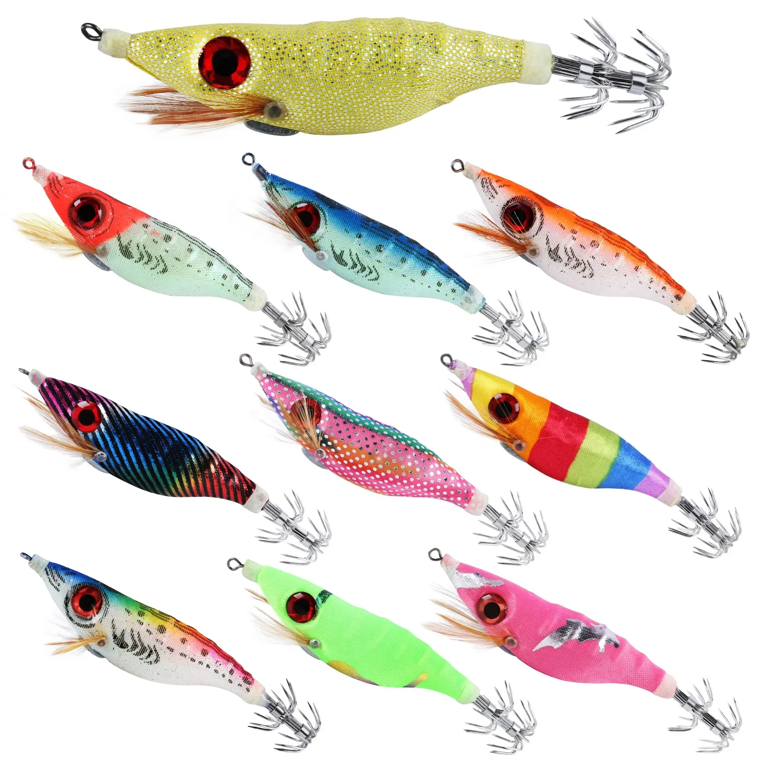 Sougayilang 10 pçs isca de lula luminosa simulação artificial isca de pesca de lula adequada para pesca em água salgada