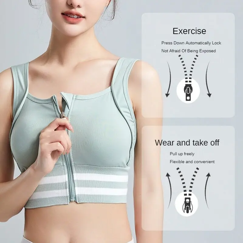 Sutiãs esportivos com zíper frontal para mulheres com cobertura completa removível acolchoado sutiã de treino à prova de choque yoga roupa interior correndo colete de fitness