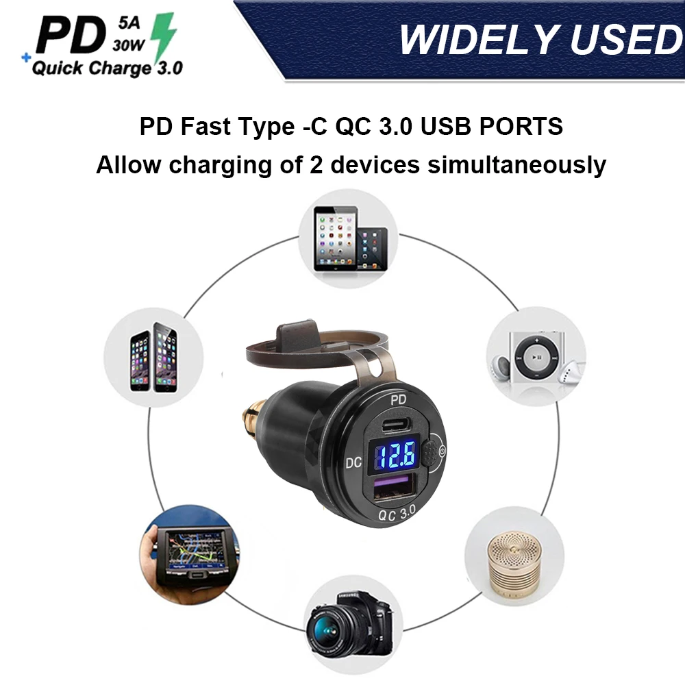Adaptador de corriente LED tipo C para BMW S1000XR 30W PD QC3.0 12V cargador de enchufe USB para motocicleta para R1200GS F900 R/XR R1200RT para Ducati