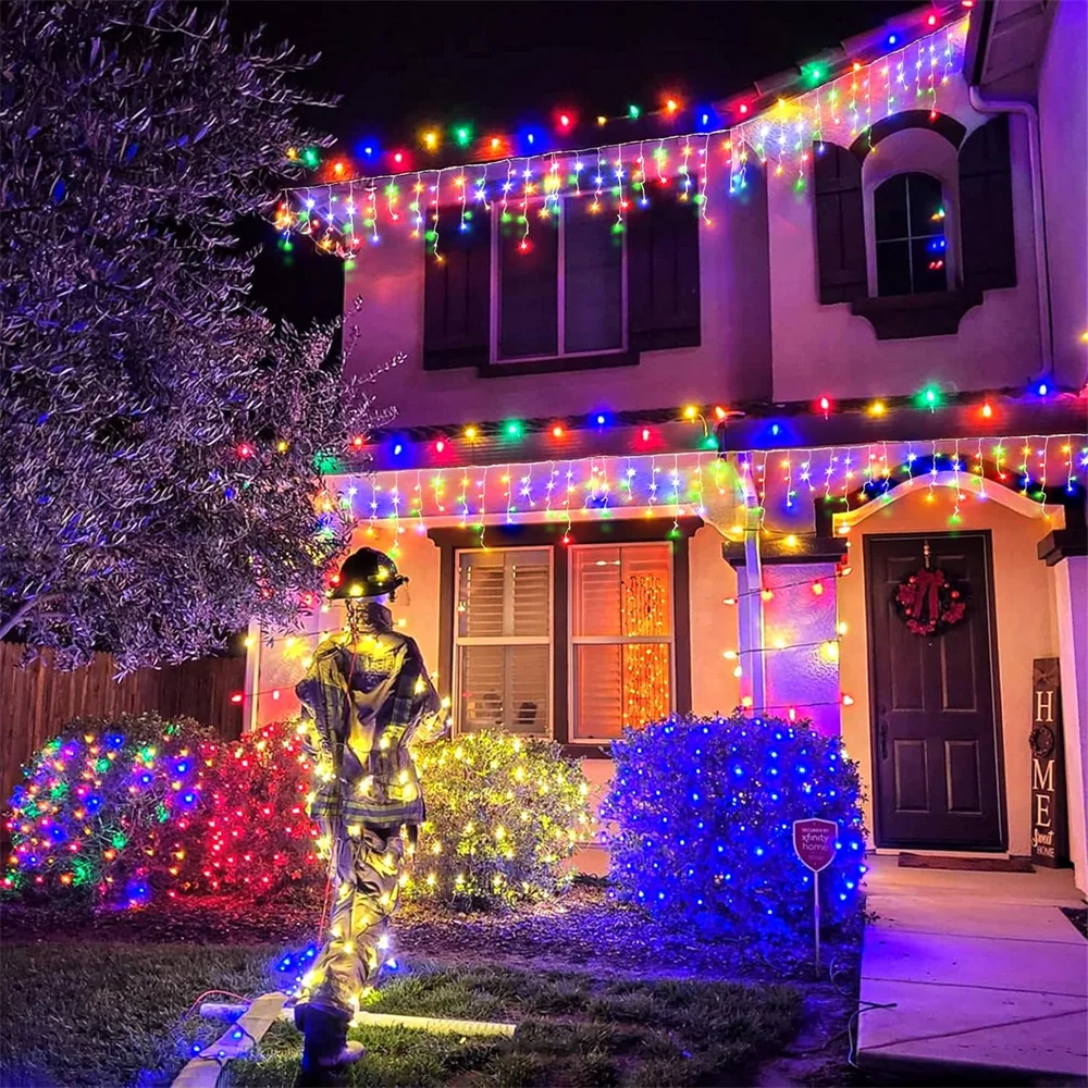 คริสต์มาสไฟ LED กลางแจ้ง Icicle Curtain String ไฟ 4 M 20 M Street Garland ไฟ Fairy สําหรับปีใหม่เครื่องประดับคริสต์มาส