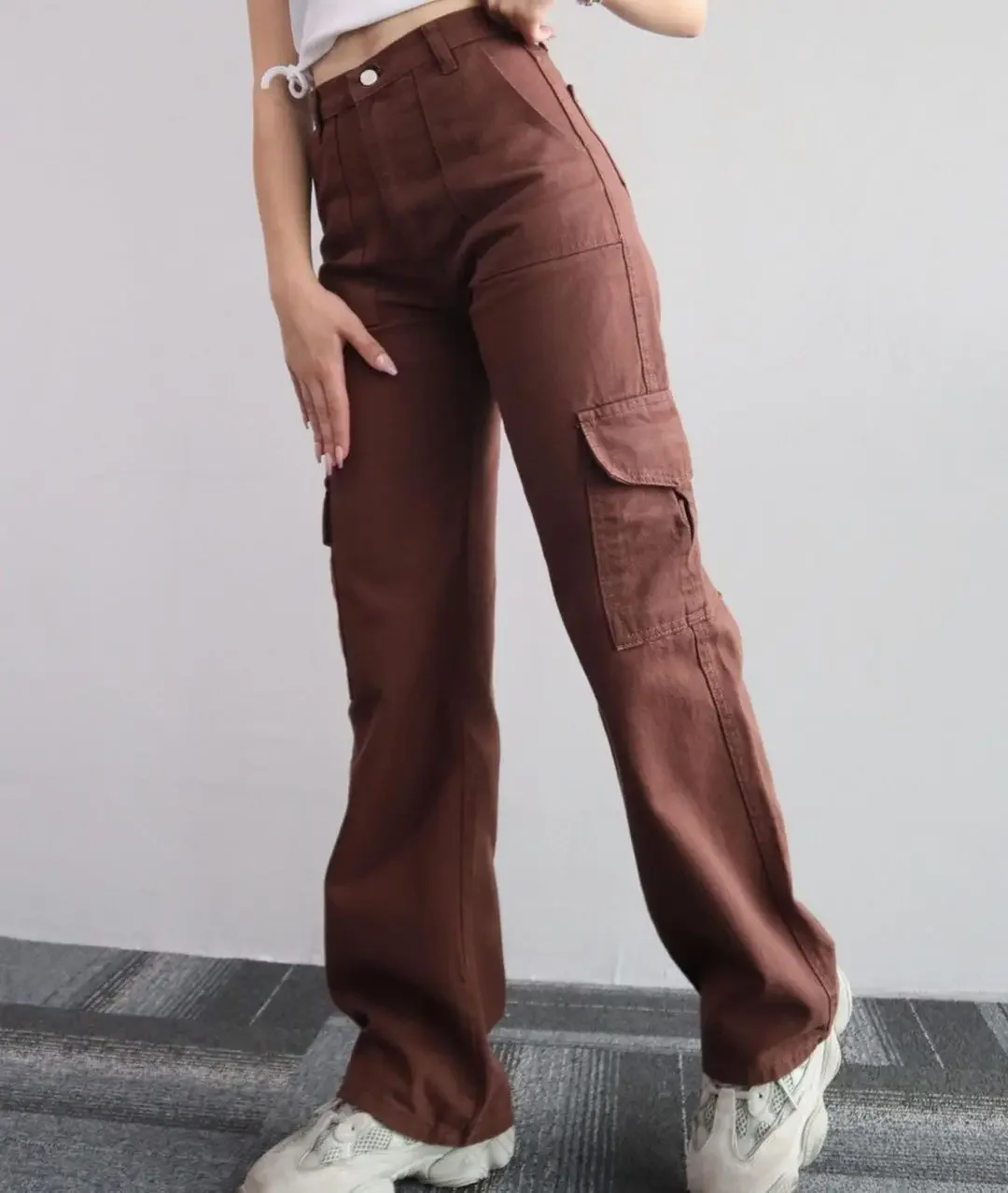 女性用ワイドレッグジッパーフライパンツ、スリムフィット、フラットハイストリートウェア、ポケット、ミッドウエスト、足首の長さ、単色、秋、2024