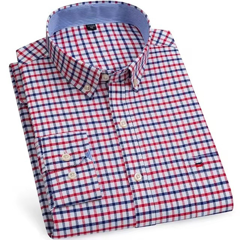 Camisas de algodón Oxford a cuadros informales y versátiles para hombre, con un solo bolsillo, manga larga, ajuste estándar, con botones, a rayas de guingán, 7XL, 6XL