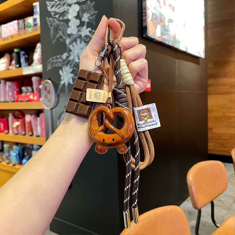 Delicate Bowknot Woven Rope Keychain Chocolate Anti-lost Bread Keychain Polyester Bagel Bag Decoration Woven