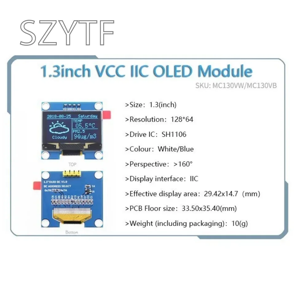 White word OLED series 0.91/0.96/1.3 inch OLED display module IIC I2C SPI 128X64 I2C SSD1306 12864 LCD for arduino