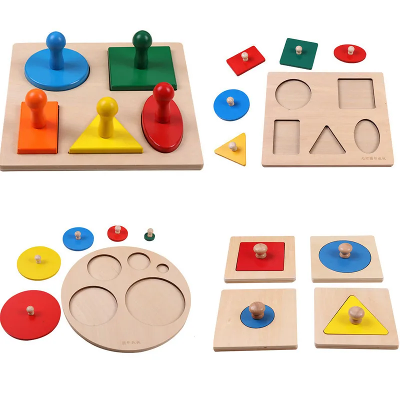 Puzzle Montessori zabawki drewniane kształty geometryczne sortowanie matematyka kolorowe nauka w wieku przedszkolnym gra edukacyjna zabawki dla maluchów