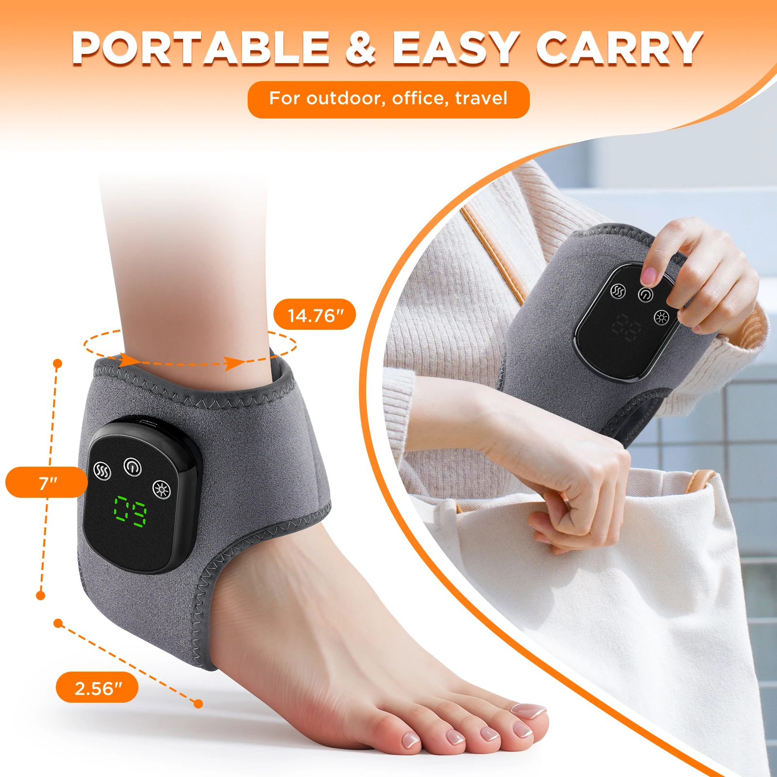 Electric Foot Ankle Massager with Heat Vibration Ankle Heating Pad for Achilles Tendonitis Plantar Fasciitis Hand Wrist Massager