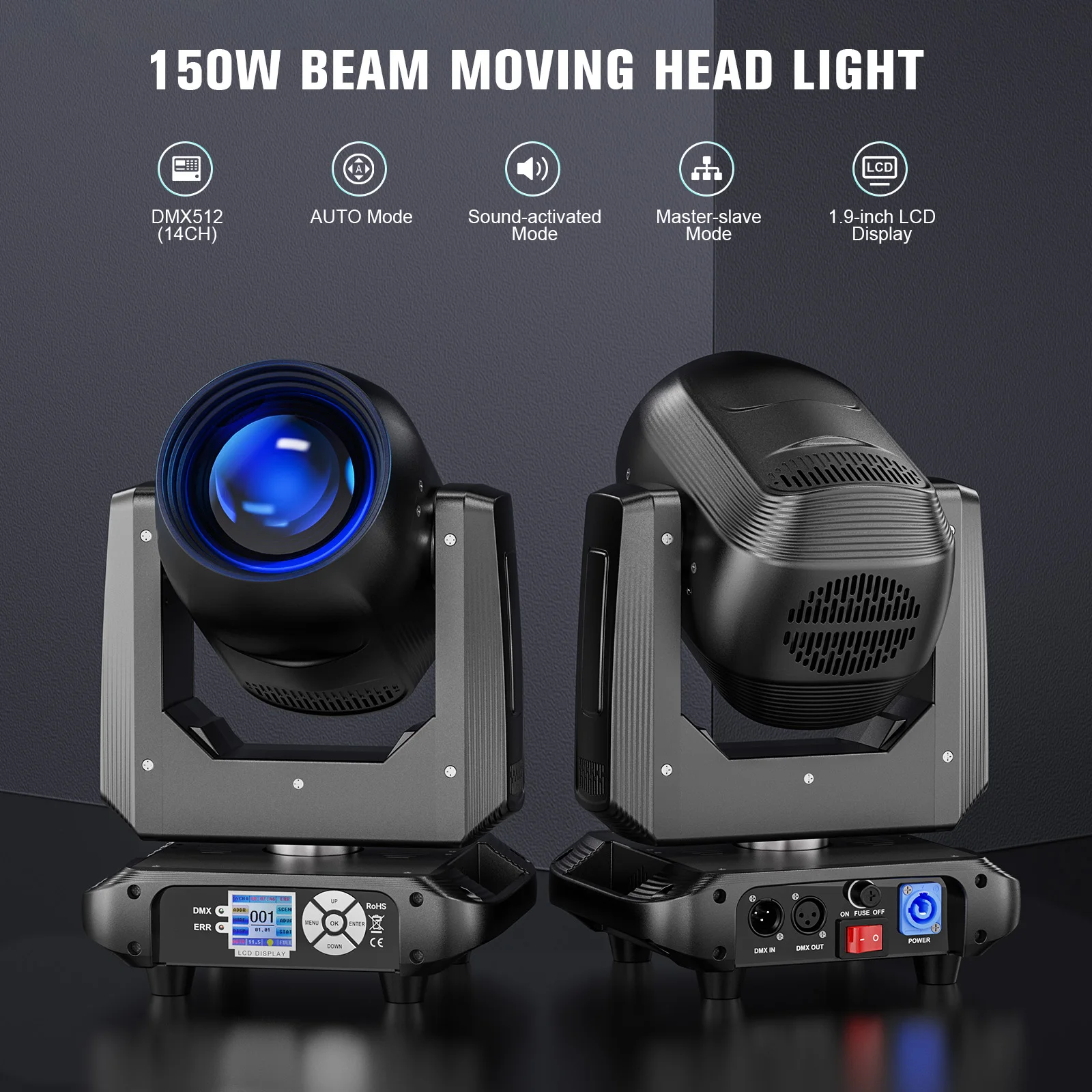 U'King 150 W Beam Moving Head Licht Rotierend 18 Prismen 14 Gobos LED Regenbogeneffekt Zoom Bühnenlicht DMX512 für DJ Disco Show Bar