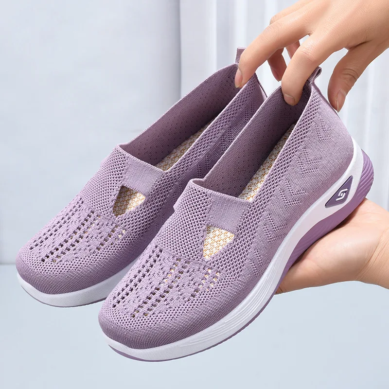 Damenschuhe, atmungsaktiv und bequem im Frühjahr und Sommer, Einzelschuhe für Mütter, weiche Sohlen, lässige blaue Mesh-Schuhe