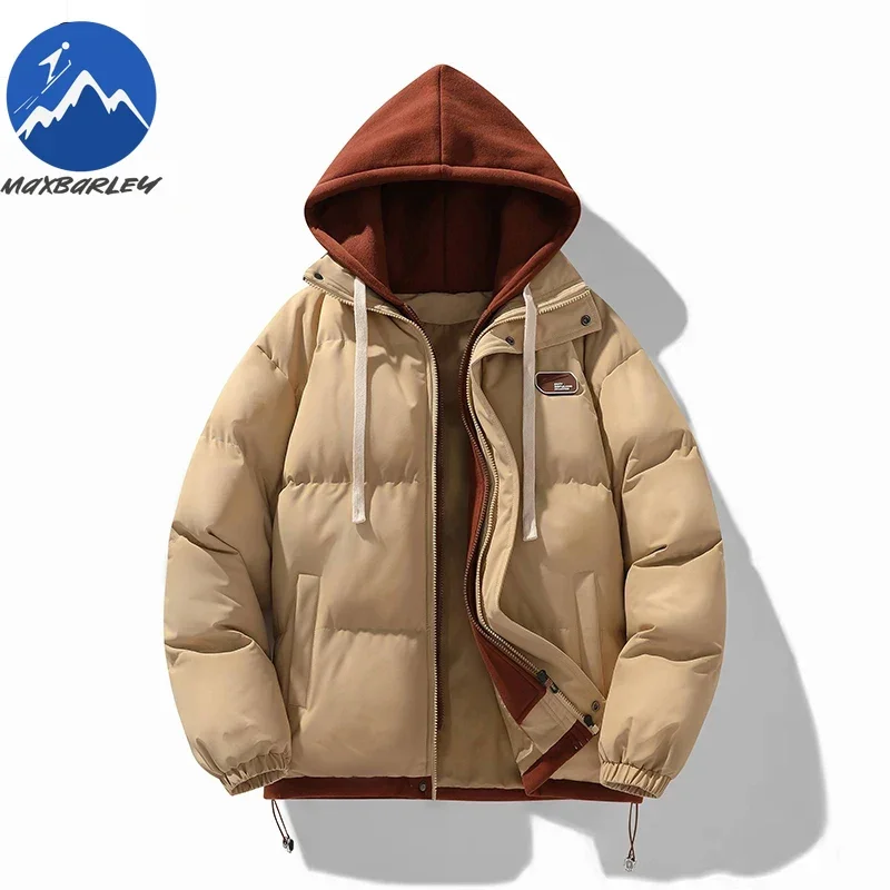 Nova jaqueta de inverno dos homens coreano na moda engrossado falso 2 peças com capuz pão estofamento casaco das mulheres japonês quente algodão acolchoado jaqueta