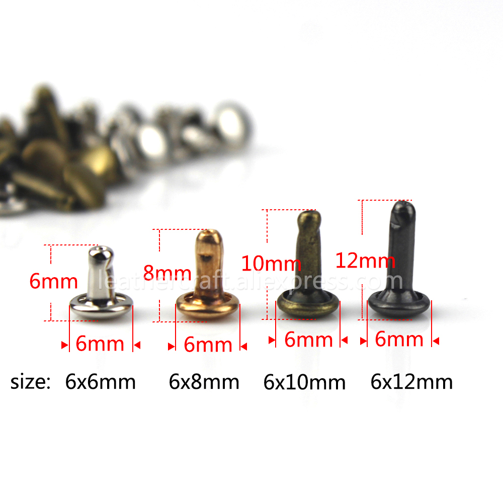 100 Bộ 6Mm 8Mm Kim Loại Đôi Mũ Đinh Tán Đinh Nhọn Vòng Đinh Tán Cho Da Thủ Công Dây Lưng Áo Mũ giày Cổ Thú Cưng Trang Trí
