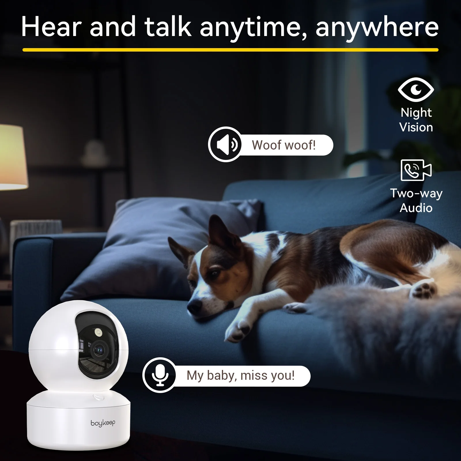 BoyKeep スマートカメラ 2K セキュリティ保護 Wifi 監視 5G/2.4GHz 屋内ベビーナイトビジョン 360 °   パン＆チルト双方向オーディオ K30