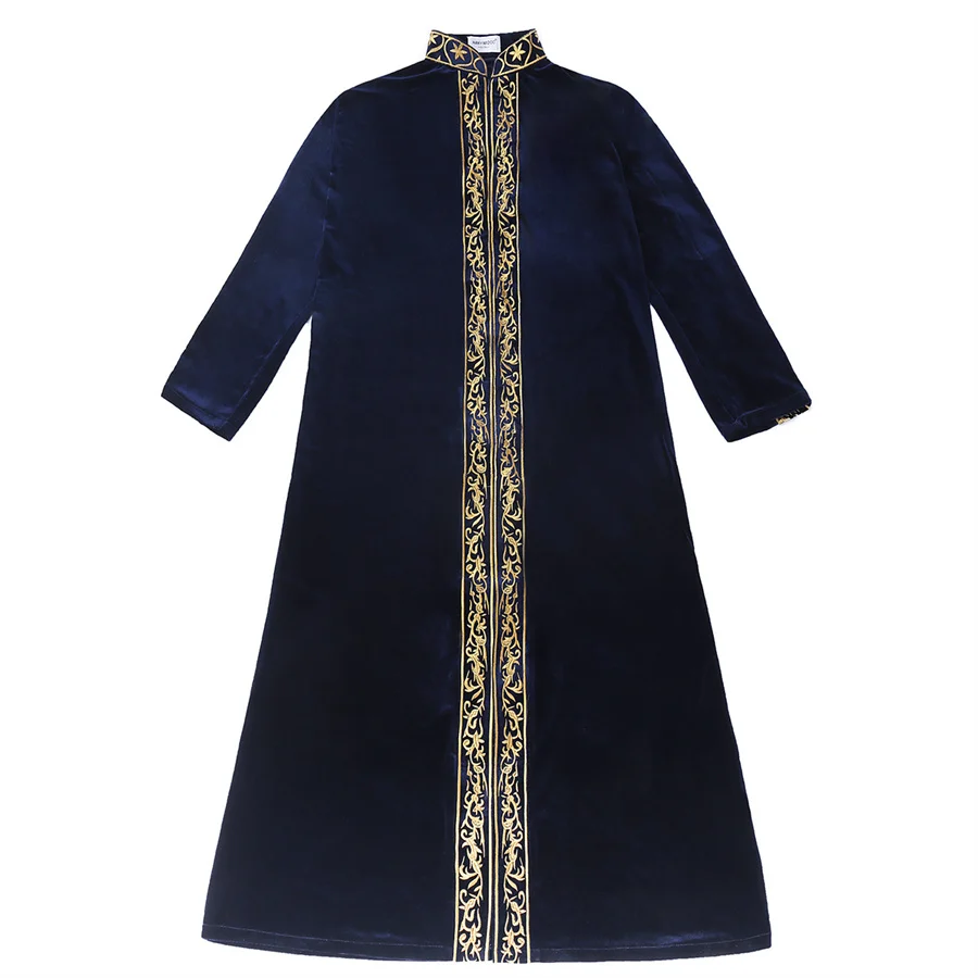 Caftan muçulmano masculino gola bordado ramadan thobe com manga longa robe islâmico kaftan thawb dubai tornozelo comprimento abaya