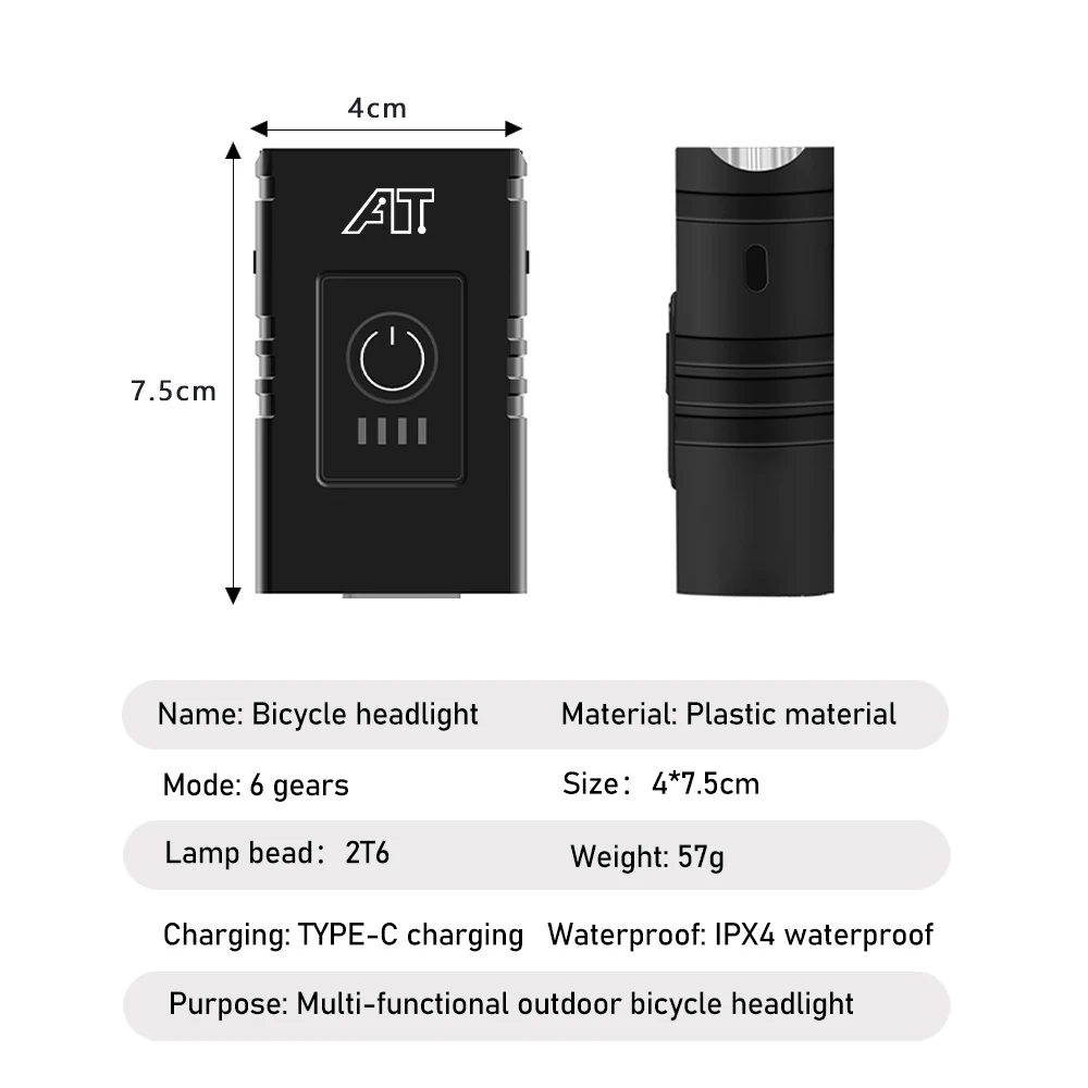 ไฟหน้าจักรยาน LED Type-C ไฟหน้าจักรยานแบบชาร์จไฟได้ MTB ไฟหน้าจักรยานถนนติดตั้งง่ายอุปกรณ์ขี่จักรยาน