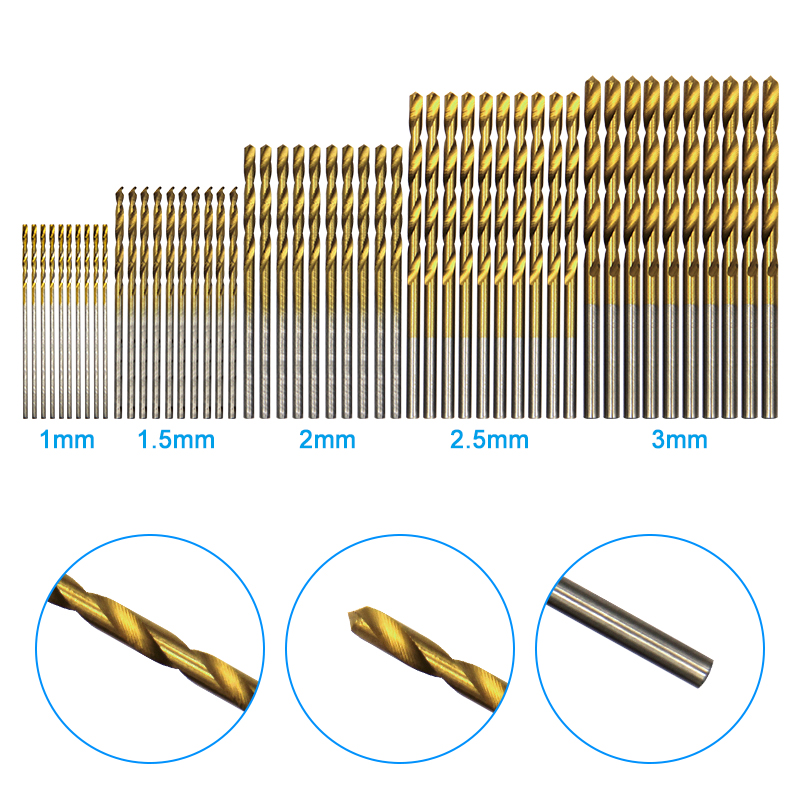 100pc twist drill 1-3mm hand electric drill DIY woodwork drill titanium plated natural color drill bit tool accessories set