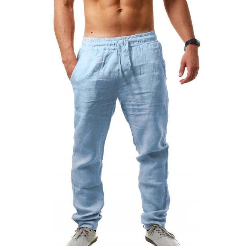 Pantalones informales para hombre, pantalones de casa, novedad de 2025, pantalones rectos blancos de talla grande de lino y algodón para hombre, pantalones deportivos negros lisos para playa