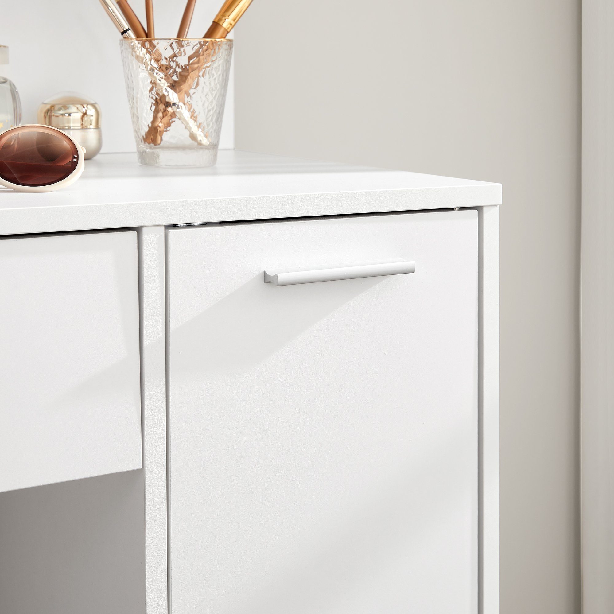 VASAGLE kaptafel, met spiegel, opbergvak, 2 planken, Wit