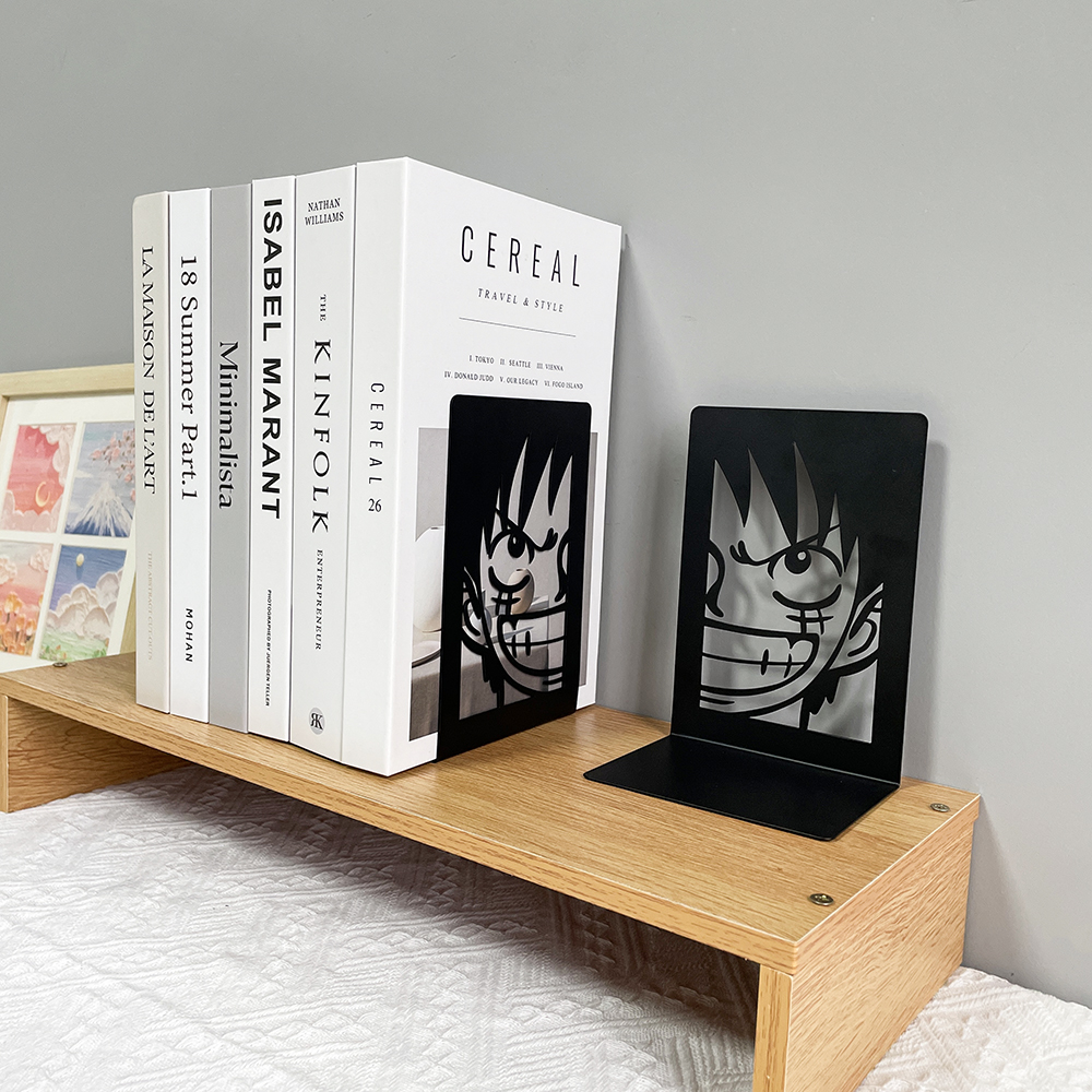 Anime One Piece Luffy Book Ends, Non-Slip Metal Book Ends Office Bookends for Fans Collection Organise Desktop Bookends
