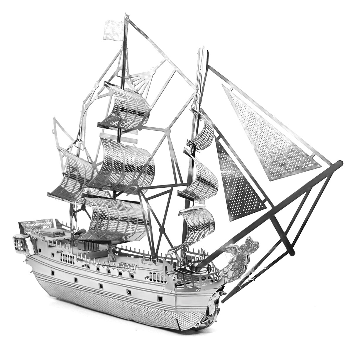 ของเล่นจิ๊กซอว์สำหรับเด็กชุดโมเดลโลหะ3D ลายเรือโจรสลัดมุกสีดำตัดด้วยเลเซอร์แบบทำมือ