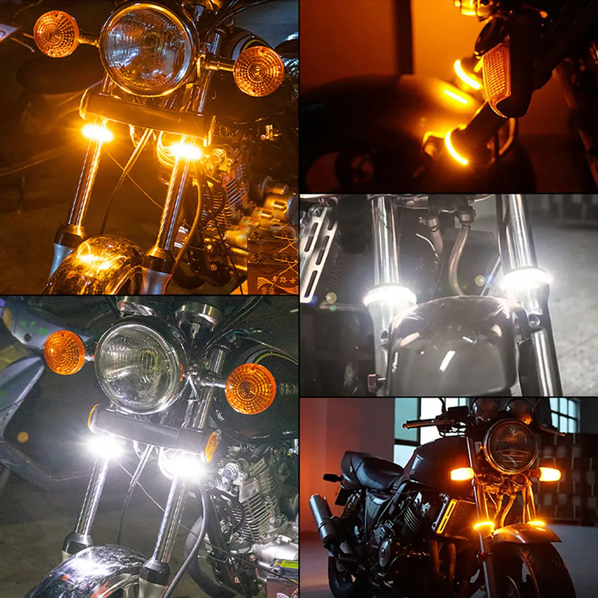 2 個 12V LED オートバイターンシグナルライト & DRL リングフォークストリップランプ点滅ウインカーアンバーホワイトモトフラッシャーオートアクセサリー