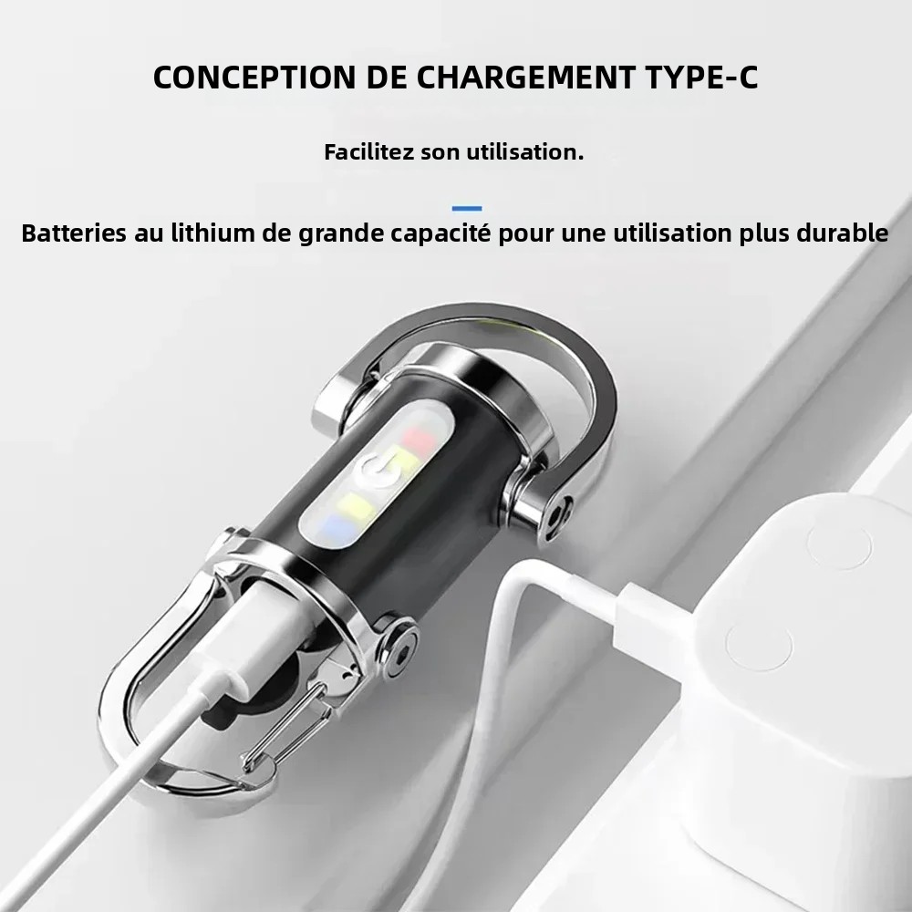 Mini lampe de poche porte-clés Portable multifonction COB, lampe de travail, 6 Modes, lumière d'urgence Rechargeable pour la marche, la recherche et la randonnée