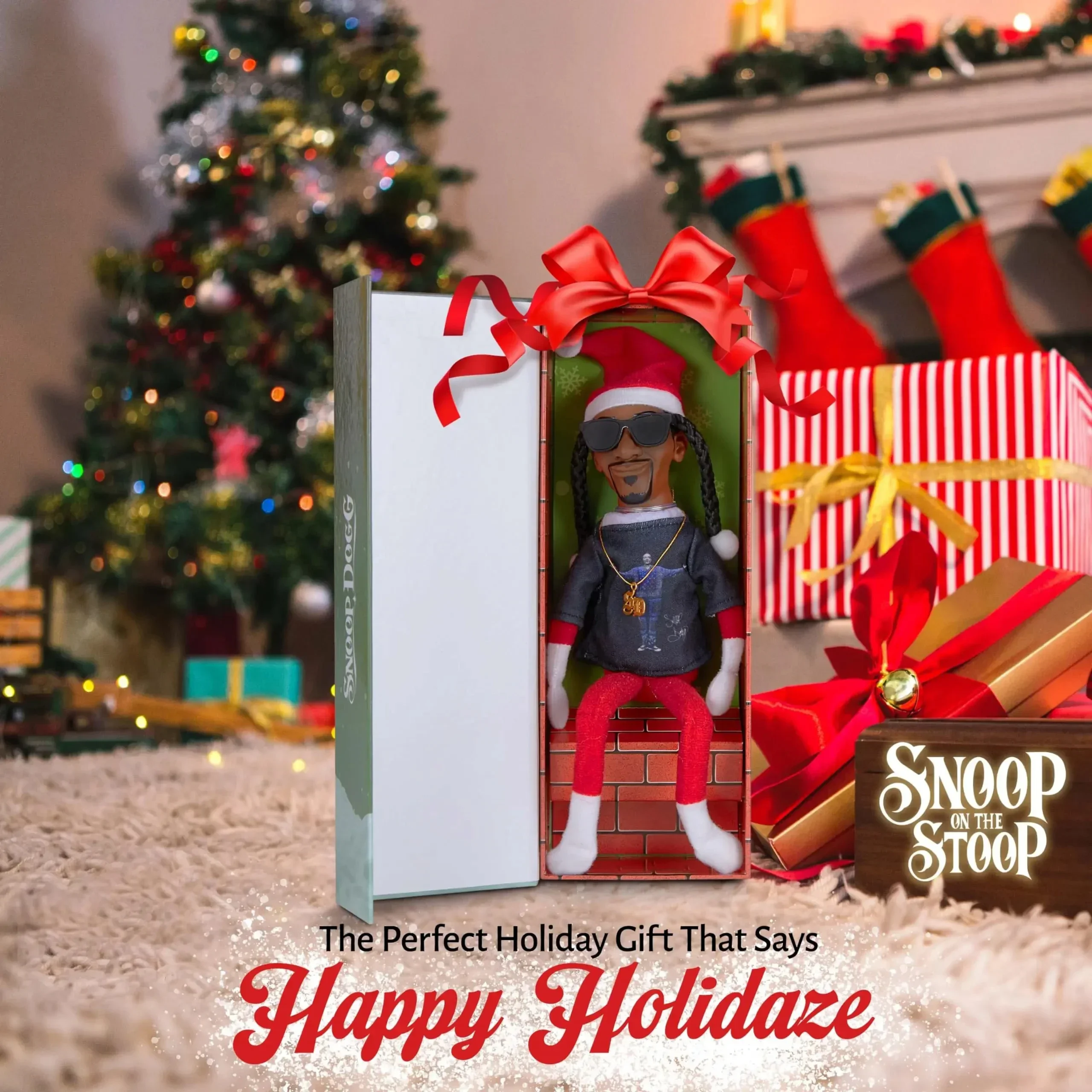 ใหม่ Snoop Dogg Snoop บนสต็อกคริสต์มาส Elf ตุ๊กตา 12 "Plush ของเล่นชั้นวางของตกแต่งประกอบด้วย Elf ของเล่น TShirt แว่นตากันแดดและสร้อยคอ