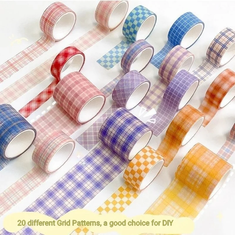 20 Rolls Boxed Kawaii Washi Tape Set, Cute Cartoon DIY Masking Tape, Grid Sticky Note Paper for Scrapbooking & Journaling