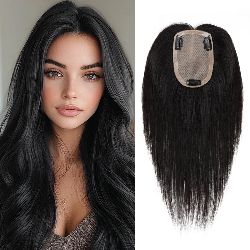 Base de seda feita à mão completa perucas de renda 100% cabelo humano natural couro cabeludo base superior clipe em uma peça extensões de cabelo peruca superior peça feminina