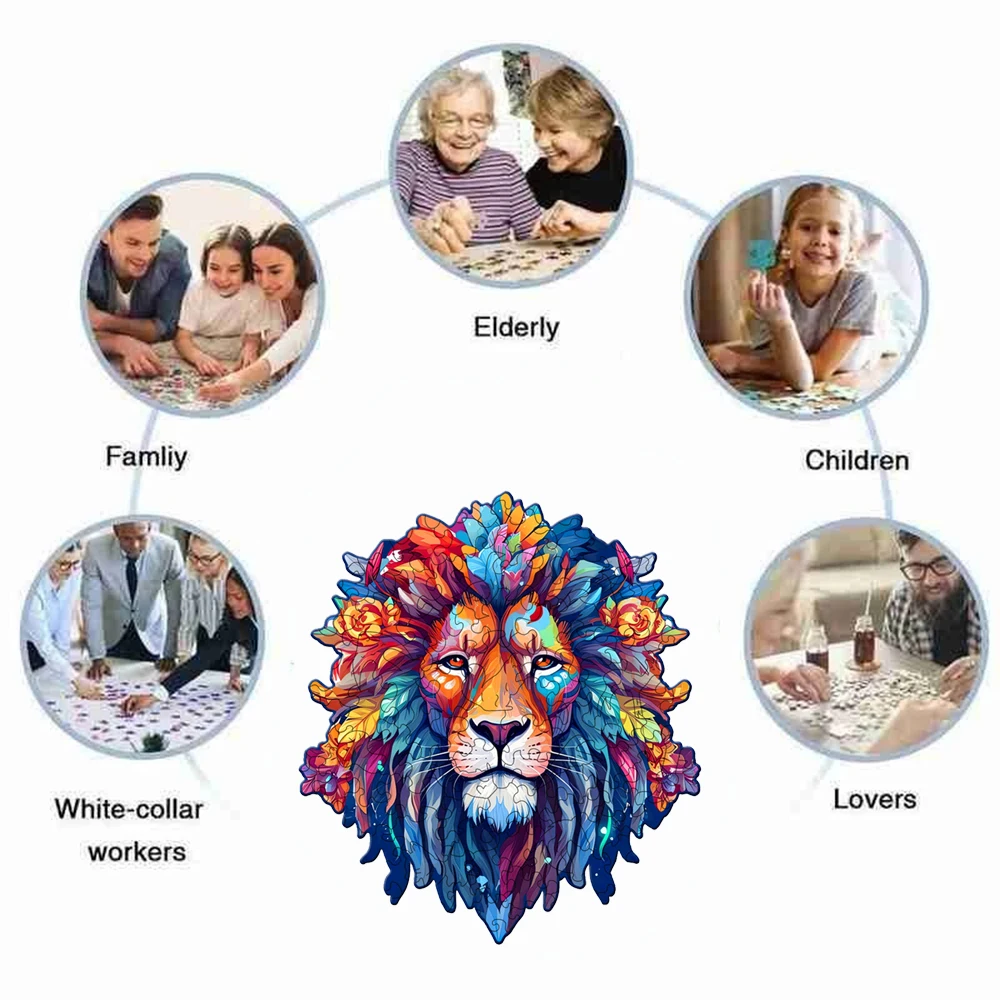 Wooden Puzzle Model Assembly Three Dimensional Irregular Shaped Animal Lion Pattern Wooden Puzzle Puzzle Decompression Hand Asse