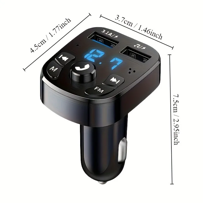 1 pc Car MP3 Wireless Car Bluetooth FM Transmitter Aux Supports QC3.0 Charging Treble and Bass Sound Music Player