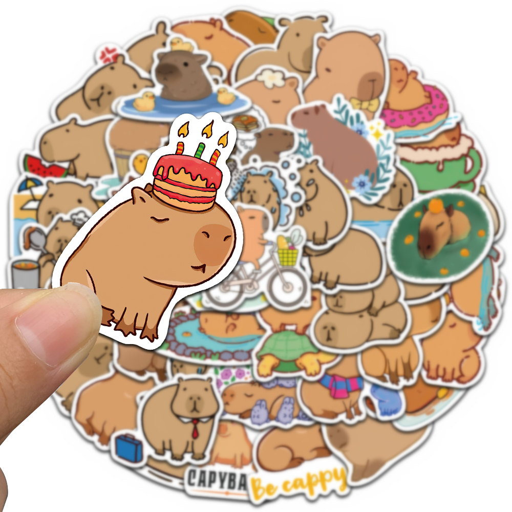 10/50 Con Hoạt Hình Dễ Thương Động Vật Capybara Dán Trẻ Em Tặng Cho Laptop Hành Lý Điện Thoại Máy Tính Xách Tay Chống Nước Graffiti Xe Đạp Đề Can
