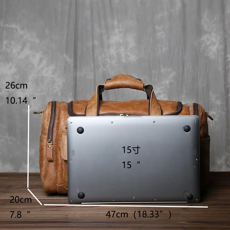 Retro Men 'S First Layer Cowhide ขนาดใหญ่แบบพกพากระเป๋าสะพายหนังกระเป๋าหิ้ว