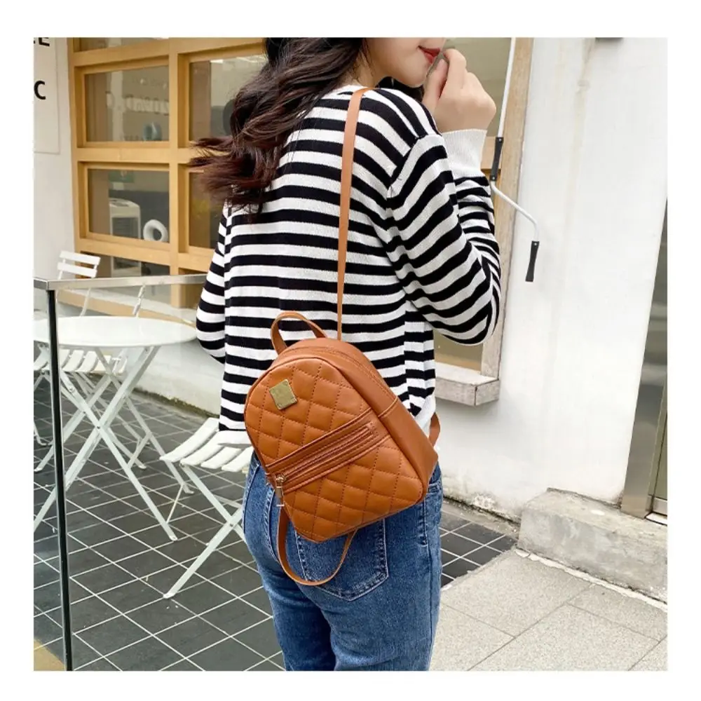 Mini Lingge ricamo piccolo zaino moda tinta unita cerniera donna borsa a tracolla grande capacità zaino da viaggio in pelle PU