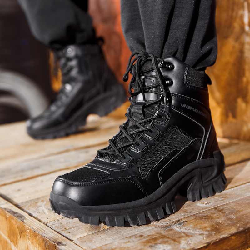 Herren Outdoor-Wanderstiefel, rutschfeste und warme Wüsten-Arbeitsschuhe mit Fleece-Wüstenstiefel, schwarze Outdoor-Schneestiefel mit Knöchel und dicken Sohlen