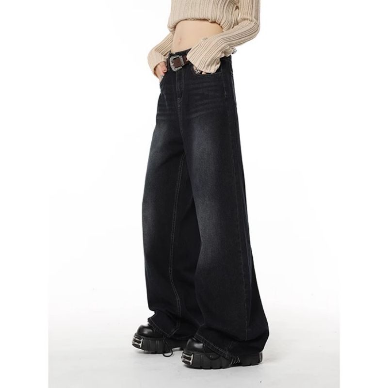 WCFCX STUDIO Y2K Vintage Jeans mit hoher Taille für Harajuku, lockere Jeans mit weitem Bein, Damen-Grunge-Oversize-Denim-Hose