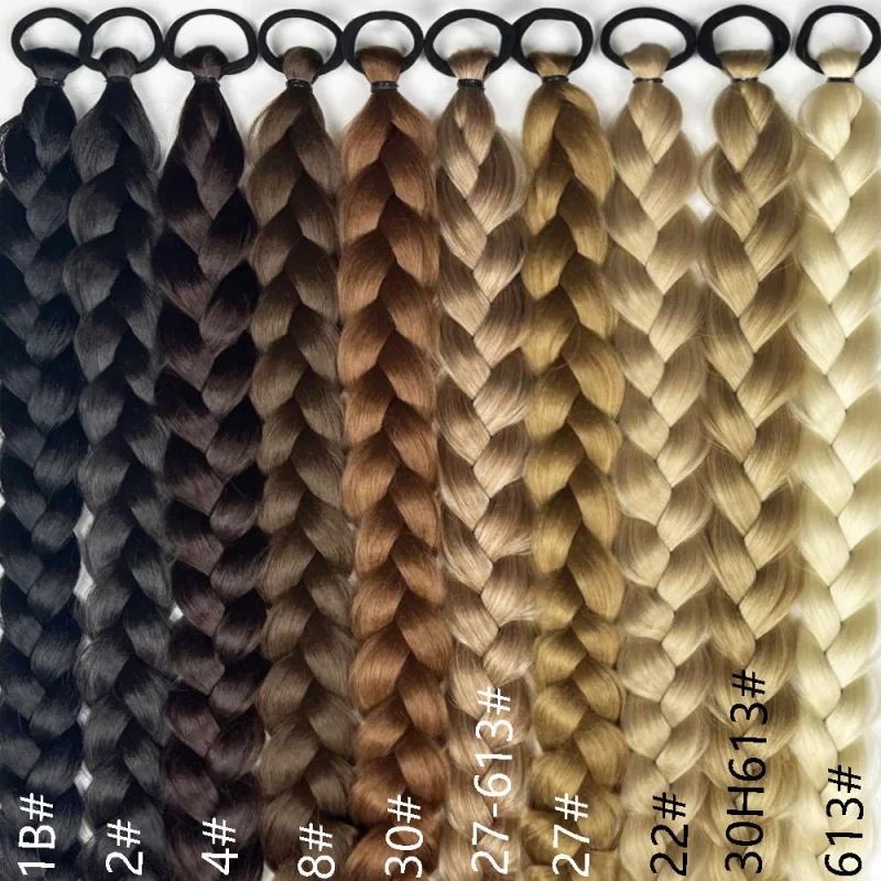 Estensioni dei capelli a coda di cavallo intrecciate lunghe sintetiche da 24 pollici per donne con accessori per capelli con fascia elastica
