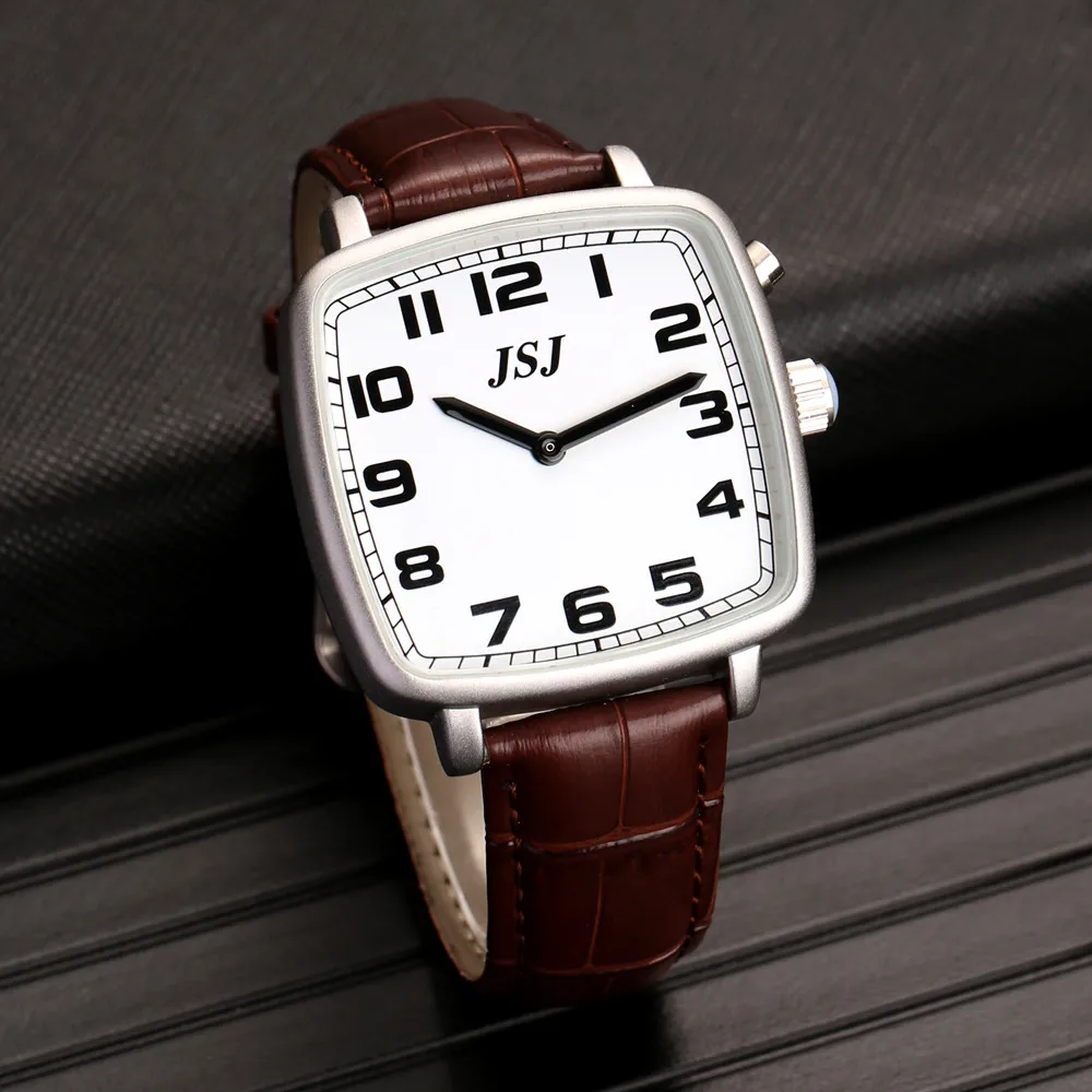 Platz Englisch Sprechen Uhr mit Alarm, Reden Datum und Zeit, Weißes Zifferblatt, Expansion Band TESW-1703