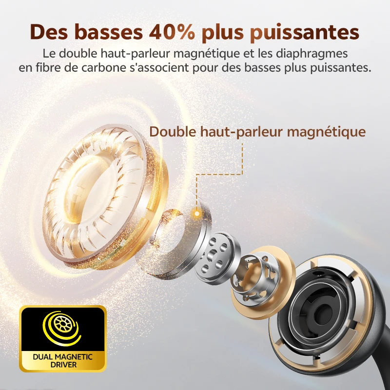 QCY Crossky C50 Écouteurs sans fil Bluetooth 6.0 à oreille ouverte, confortables, à clipser, 4 micros, appels clairs, amplification des basses, 35 heures d'autonomie pour le sport et la course à pied