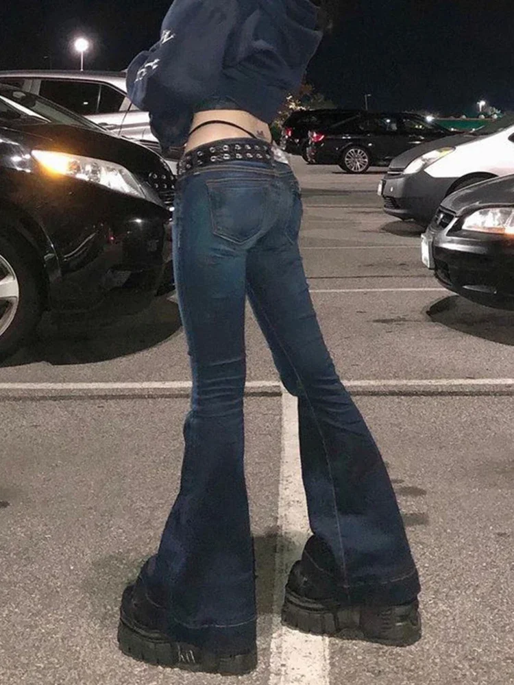 Kalevest Y2K High Street laagbouw jeans blauwe damesbroek Bootcut zakken jeans streetwear lage taille jeans wijde pijpen broek