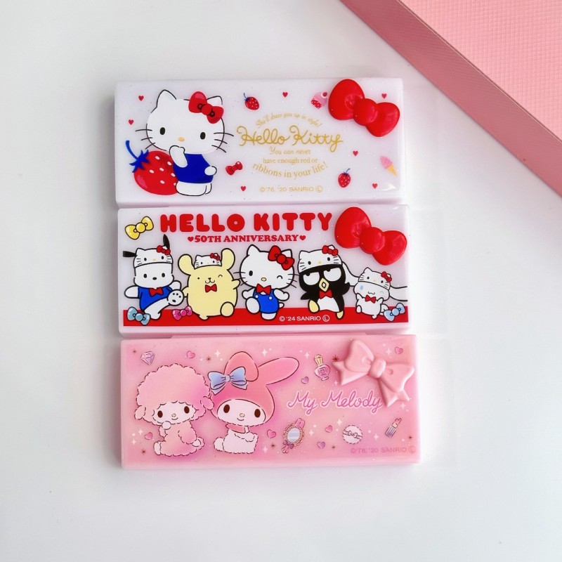 Kawaii Cartoon Hello Kitty Y2K Square Storage Box Cute My Melody Anime Student Portable Desktop Hairpin Storage Box Girls Gifts