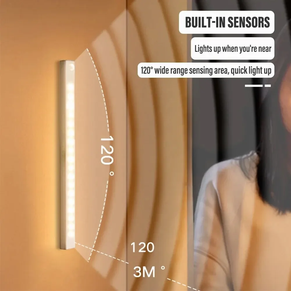 Luce del sensore di movimento a LED luce notturna a LED senza fili tipo C luce ricaricabile armadio armadio lampada retroilluminazione scala per cucina