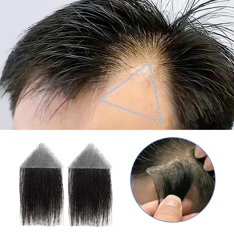 Fronte remendo 100% cabelo humano costeletas peruca invisível sem costura ultra fina pele pu masculino linha fina sideburn remendo