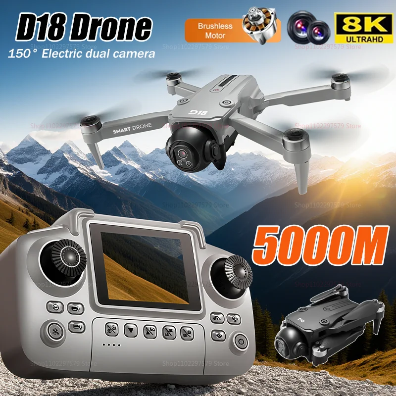 Novo D18 RC Drone 8K Profissional HD Câmera Dupla 360 °   Brinquedo quadricóptero de tela grande sem escova óptica aérea para evitar obstáculos