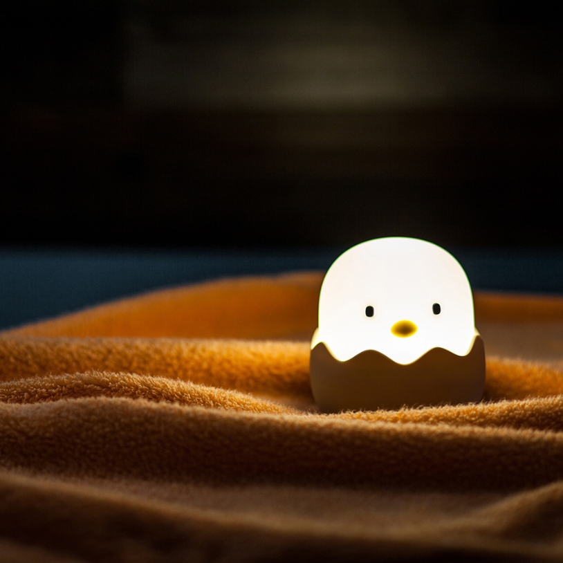 Luz nocturna de animales Led creativa de silicona con cáscara de huevo, luz nocturna de pollo al lado de la lámpara de noche de silicona